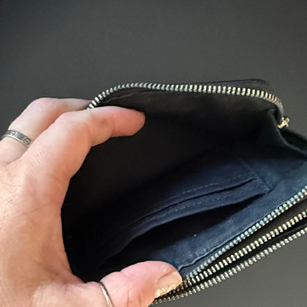Coach Black Leather Wristlet double zipper black